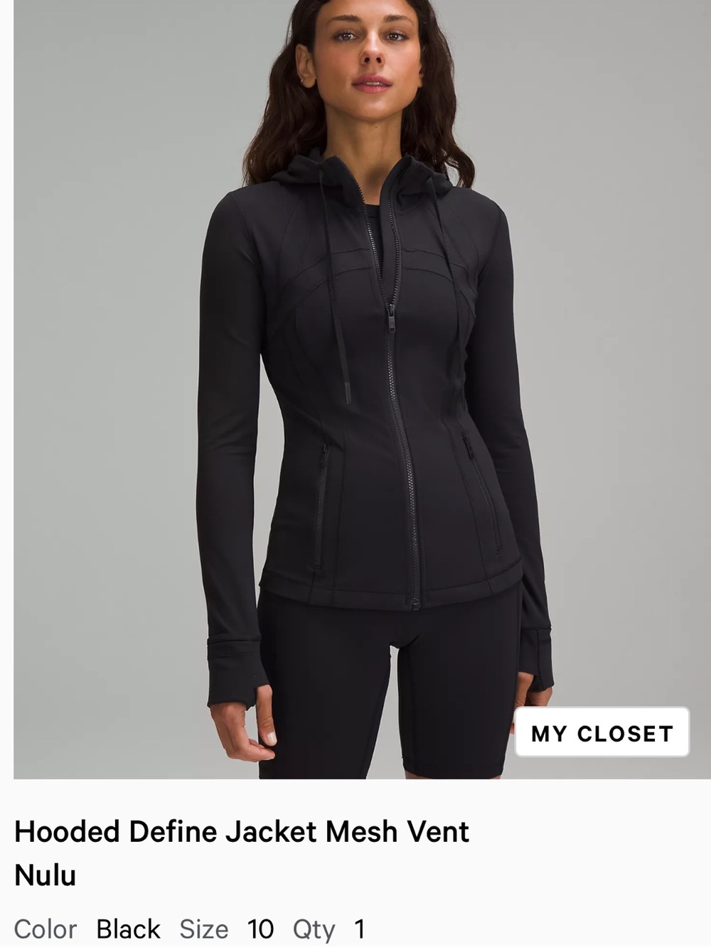 🍋 Lululemon Black Define Jacket Size 10 Hooded with Mesh Accents Nulu
